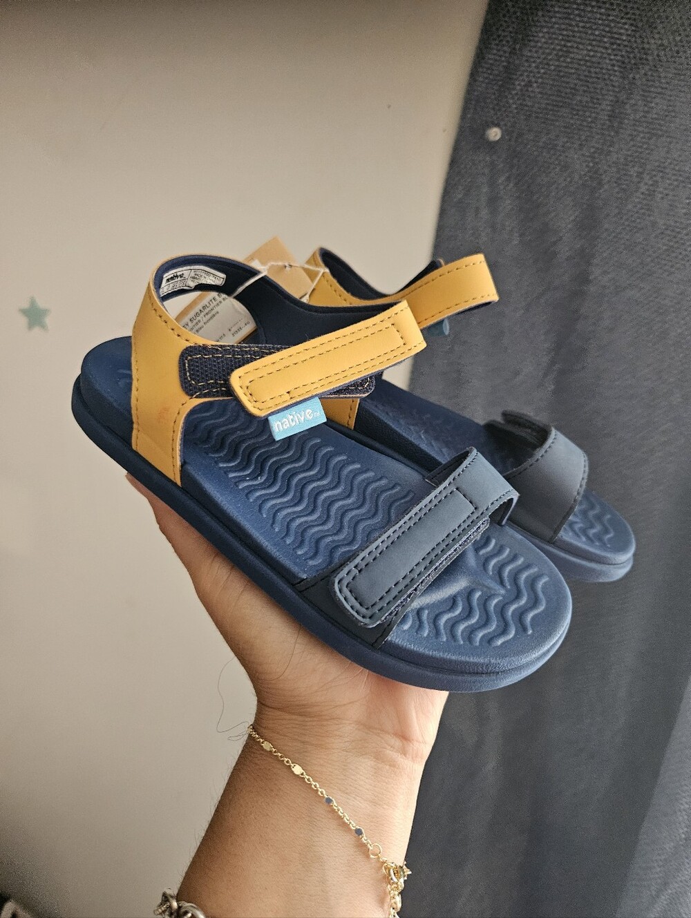 Native Kids Navy Blue & Yellow Adjustable Strap Sandals